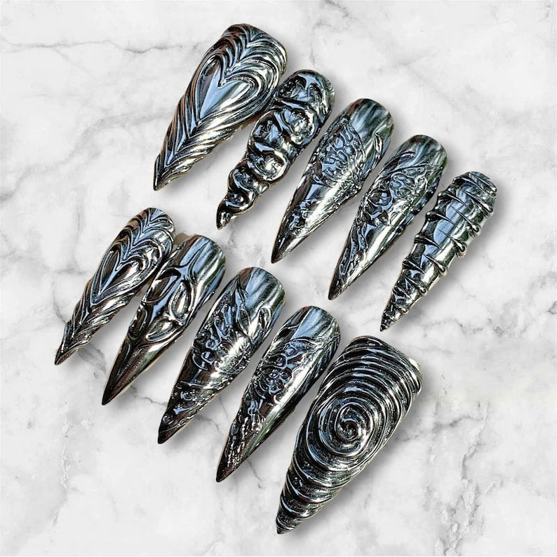 Silver Chrome Luxury Press On Nails