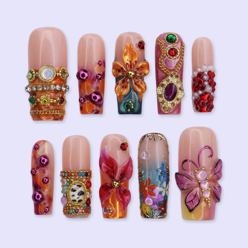 Maximal Floral Luxury Statement Press On Nails