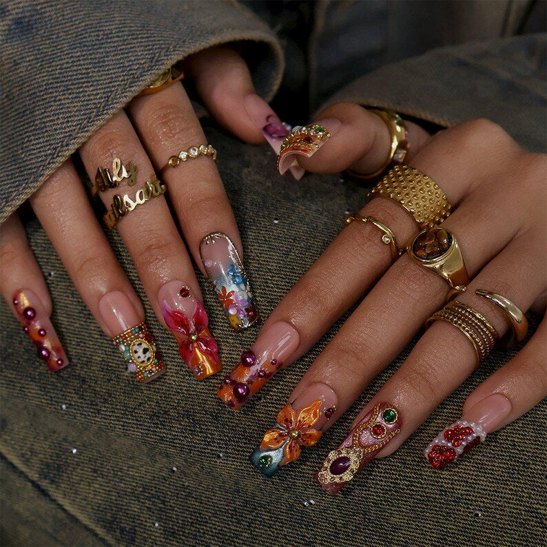 Maximal Floral Luxury Statement Press On Nails