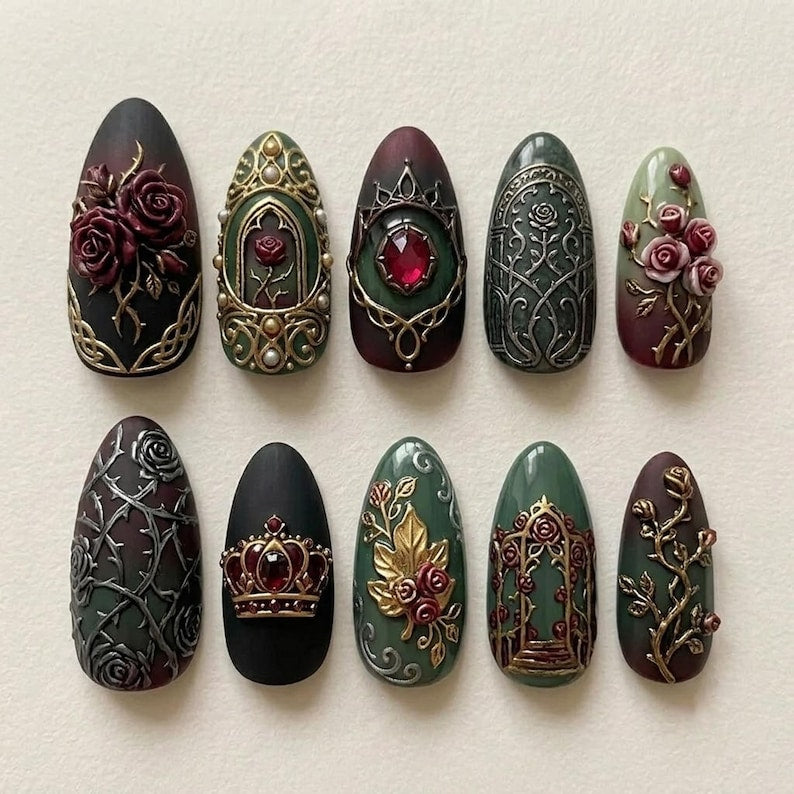 Midnight Rose Luxury Press On Nails
