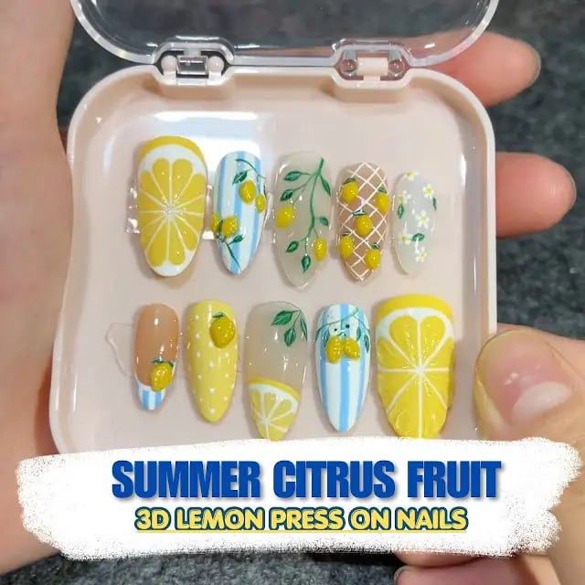 Summer Citrus Fruit 3D Lemon Press On Nails